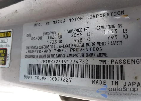 2009 Mazda Mazda3 I z USA, uszkodzony, nr VIN JM1BK32F191224732